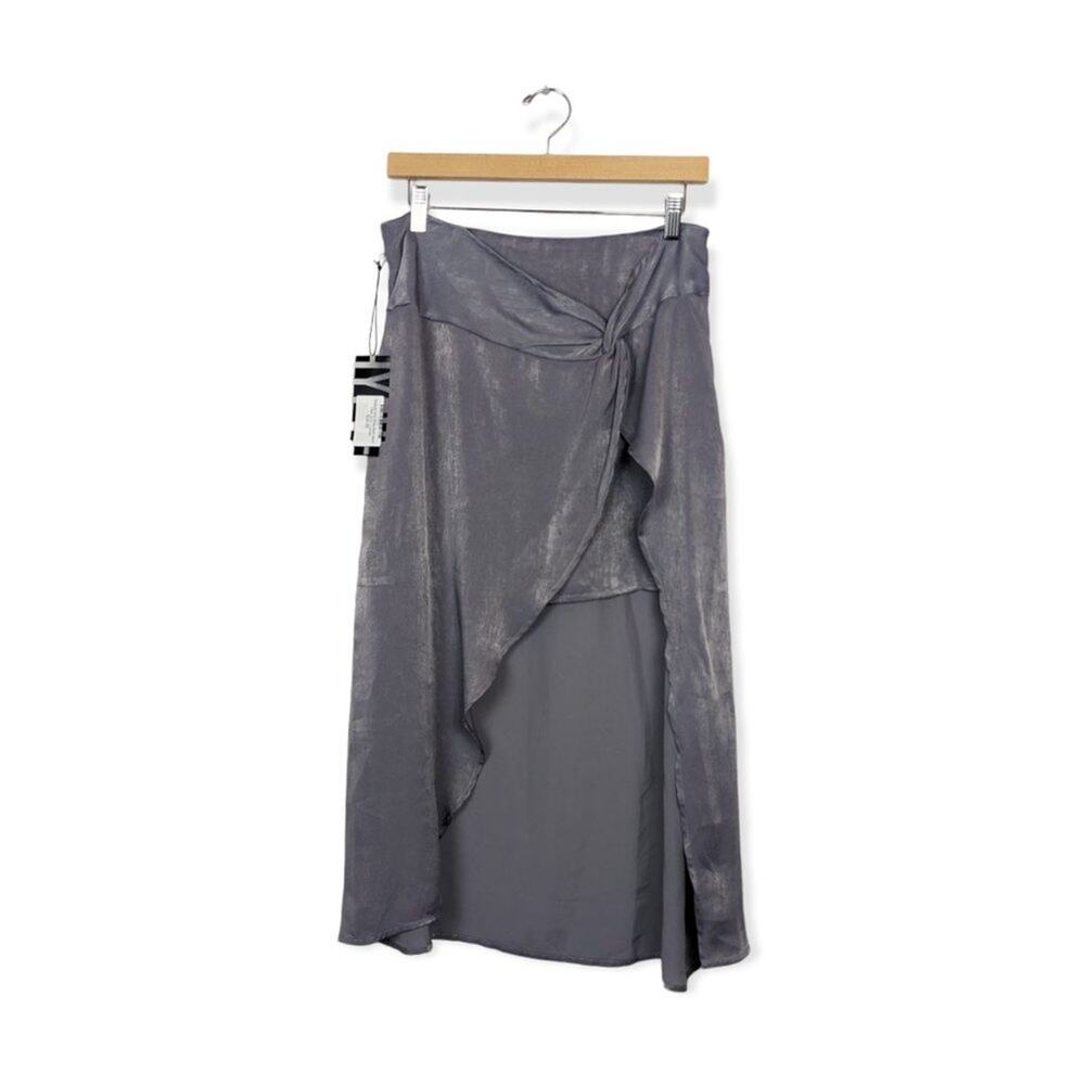 NWT HYFVE Beauty & Bliss Lilac Grey Twist Front Layered Midi Skirt